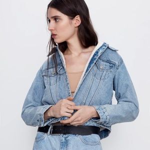 NWT Zara Sherpa-lined denim jacket